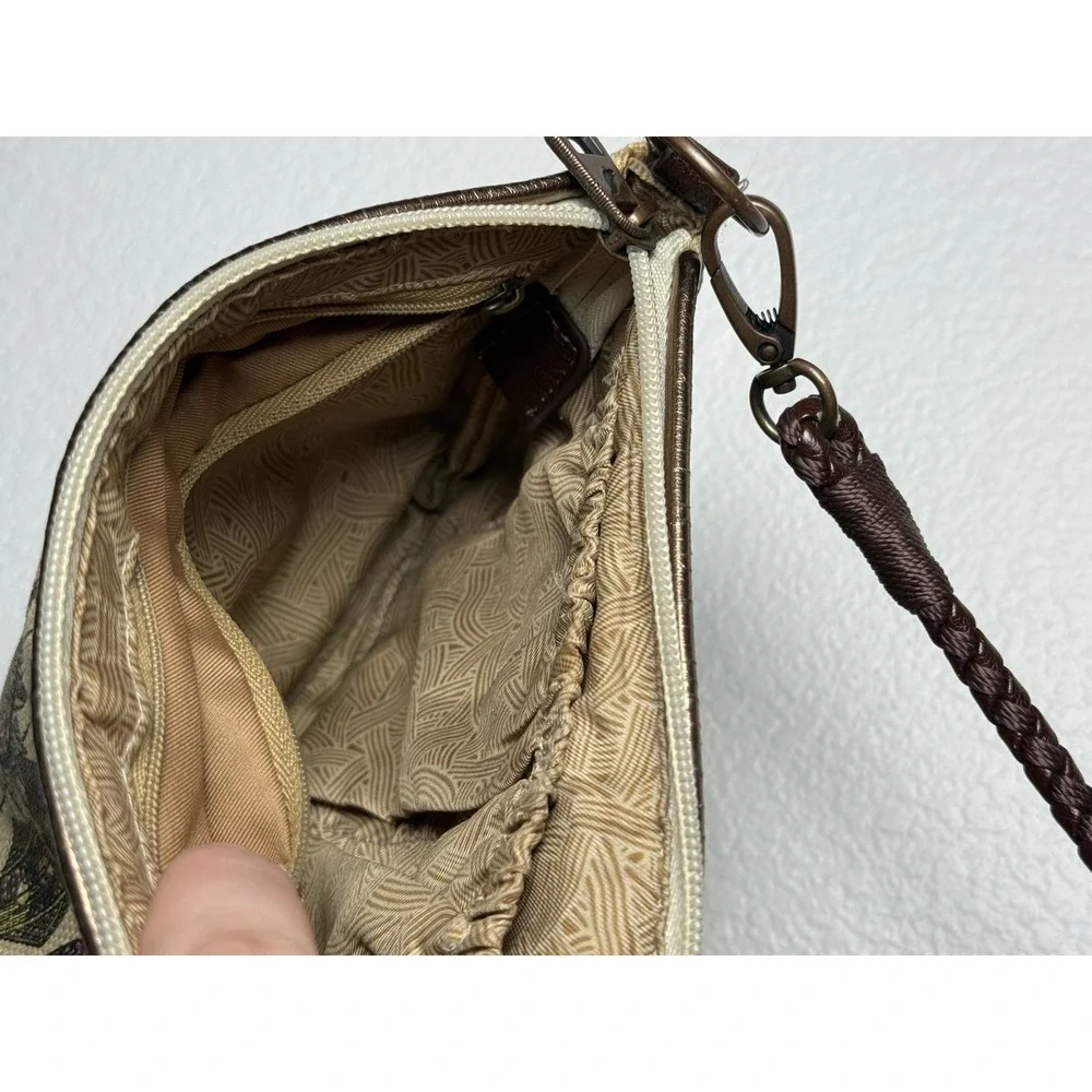 Sakroots Owl Floral Canvas Crossbody Bag Brown Braided Strap Small Boho Purse